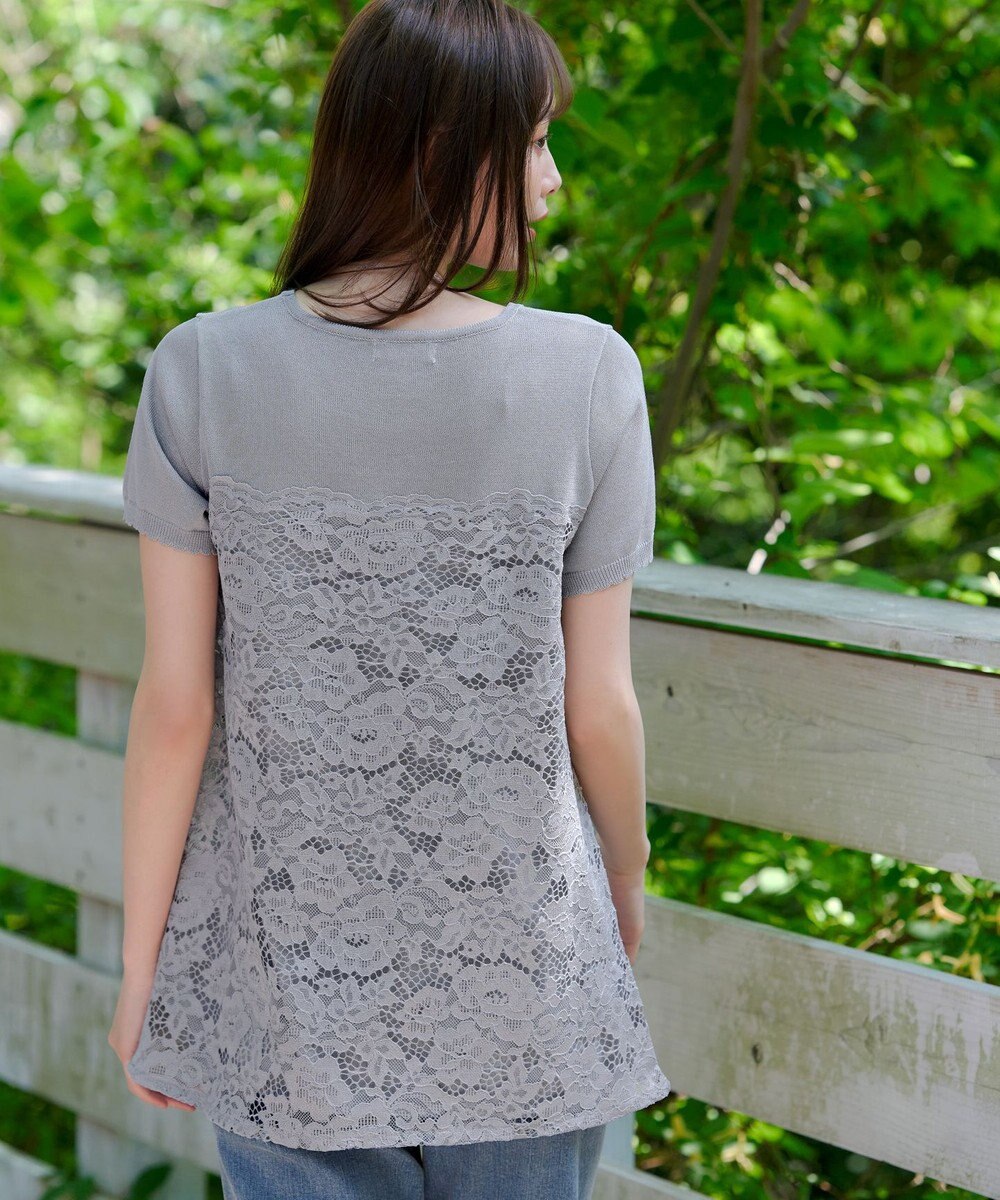 Tiaclasse L 【洗える】レースドッキングニットチュニック 