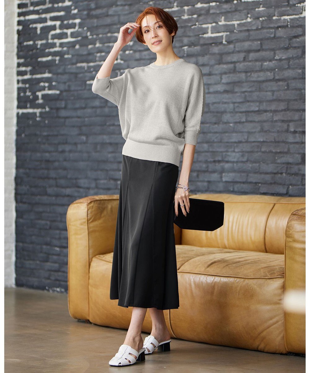 ICB L 【WEB限定カラーあり・洗える】ペーパーブレンドシャインニット 五分袖プルオーバー 