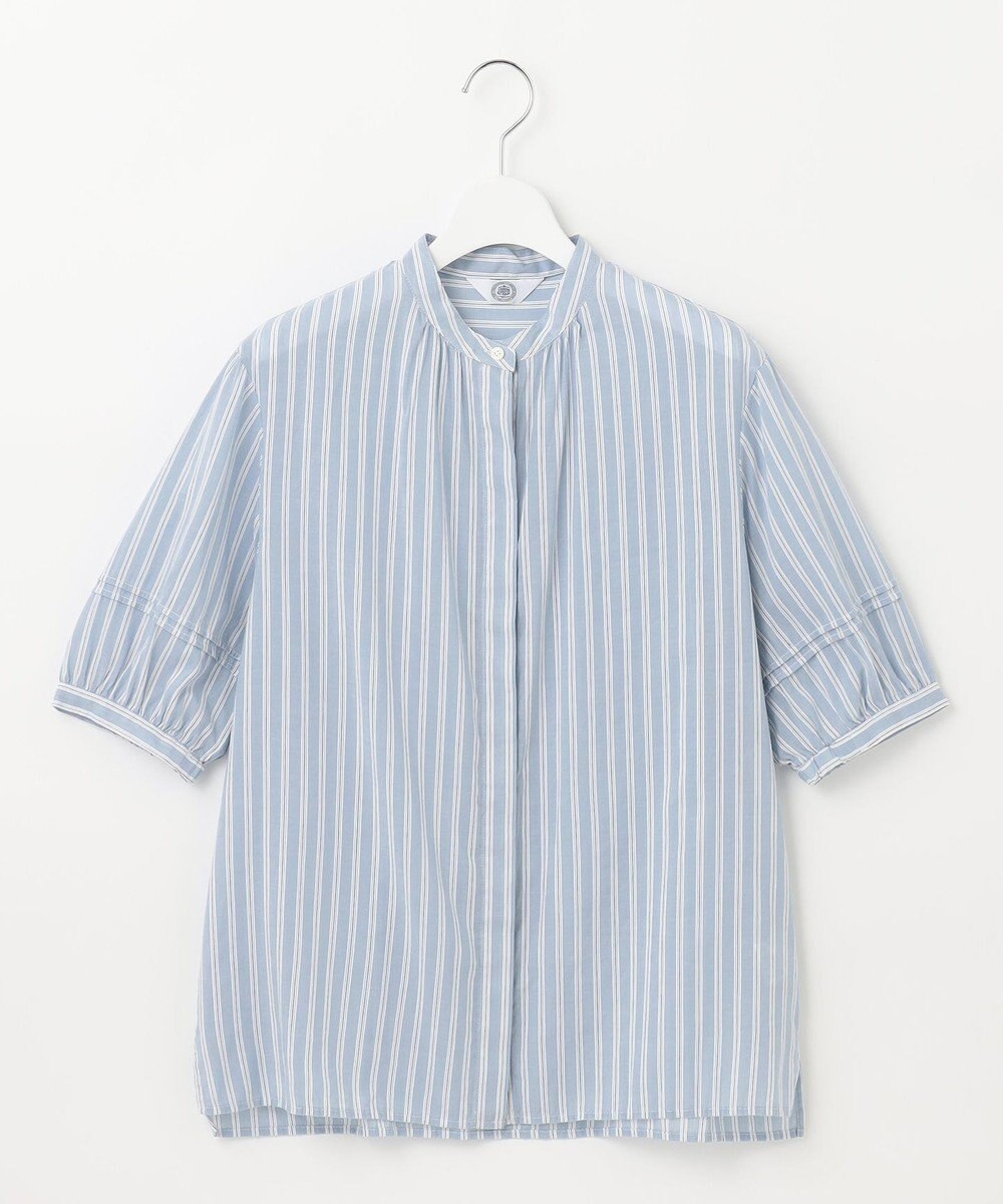 J.PRESS LADIES L 【洗える】綿キュプラコードストライプ バンドカラー ブラウス 