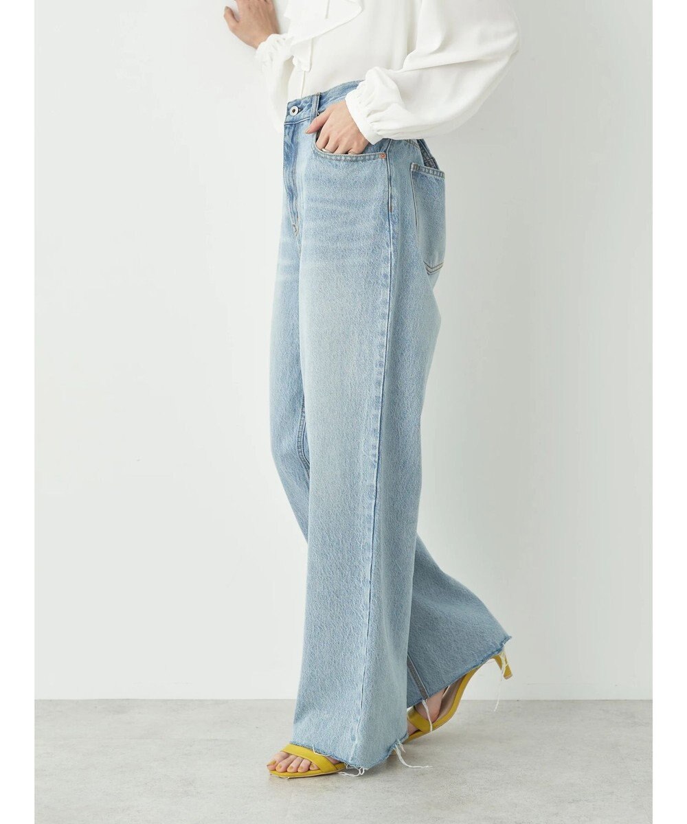 earth music&ecology ウ゛ィンテージ加工セルフカットワイドデニム 