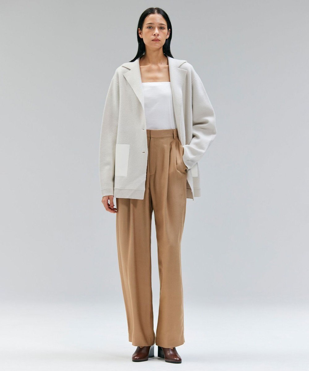 BEIGE， CHICORA / レザーポケット付きウールニットジャケット 