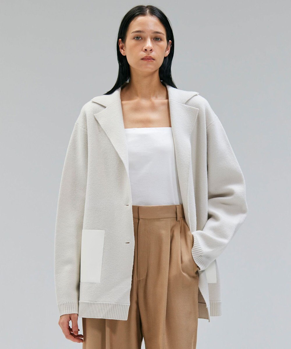 BEIGE， CHICORA / レザーポケット付きウールニットジャケット 