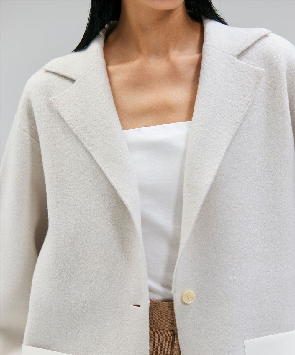 BEIGE， CHICORA / レザーポケット付きウールニットジャケット 