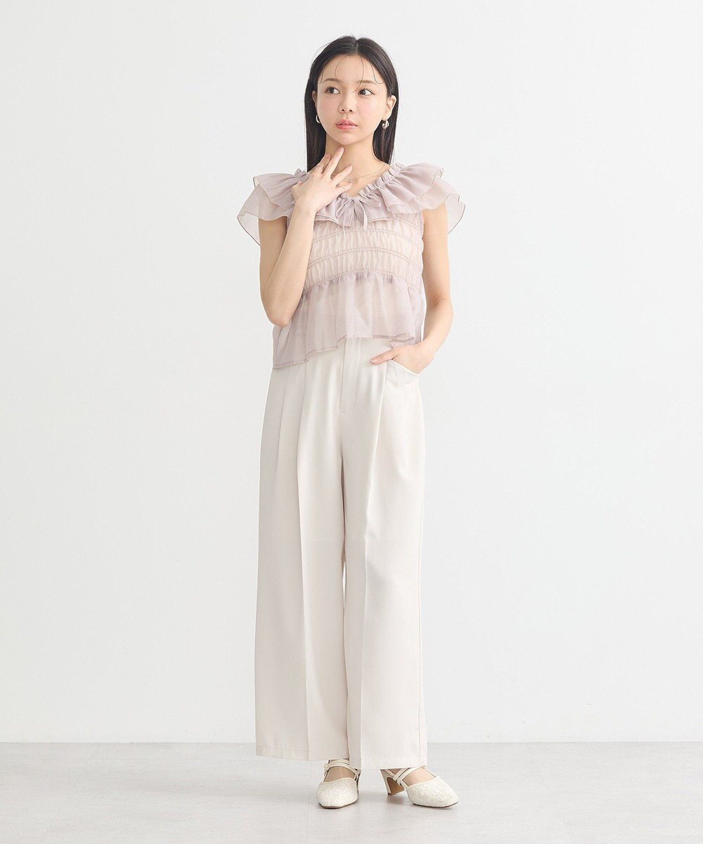 earth music&ecology ダブルフリルノースリブラウス 