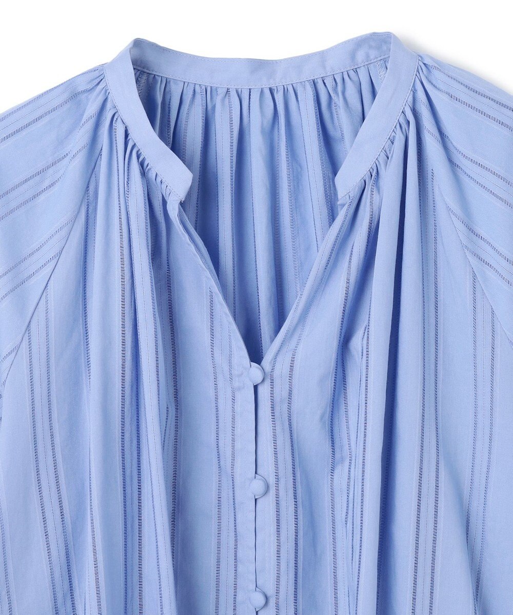 UNFILO ストライプレース ギャザーブラウス 