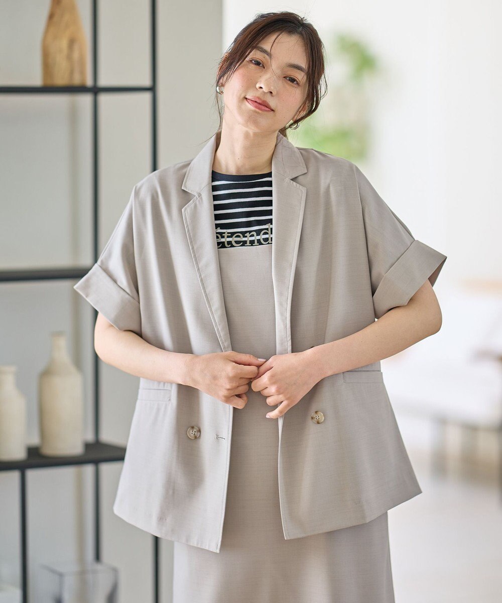 ANY 【洗濯機可/セットアップ可/UVケア/速乾/イージーケア】サラサラテックリネン半袖テーラードジャケット 