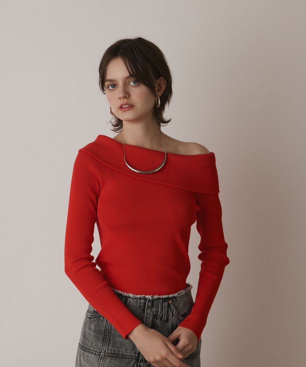 GRACE CONTINENTAL オフショルリブニットトップ 