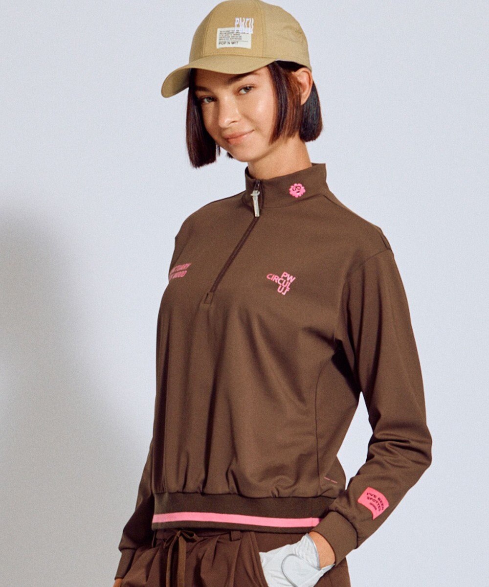 PW CIRCULUS 【吸水速乾 / UV遮蔽率99.5% UVカット / ストレッチ】【WOMEN】ハーフジップロングスリーブモックネックT ゴルフウェア レディース 