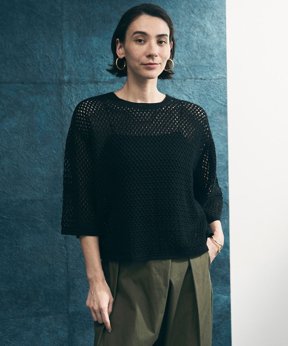 UNFILO L クロシェレースニット ハーフスリーブ プルオーバー 