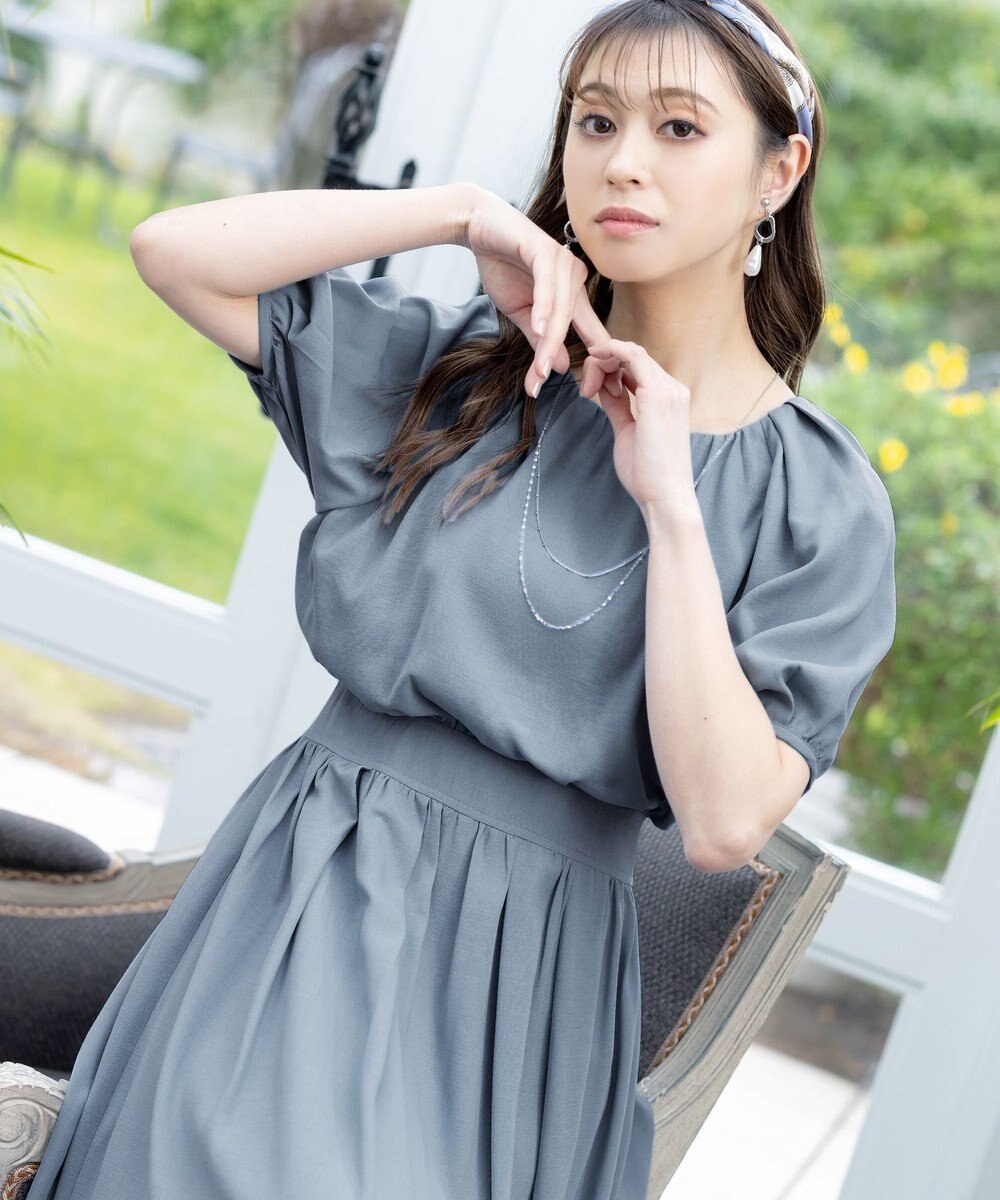 Tiaclasse 【洗える】麻調ギャザーワンピース 