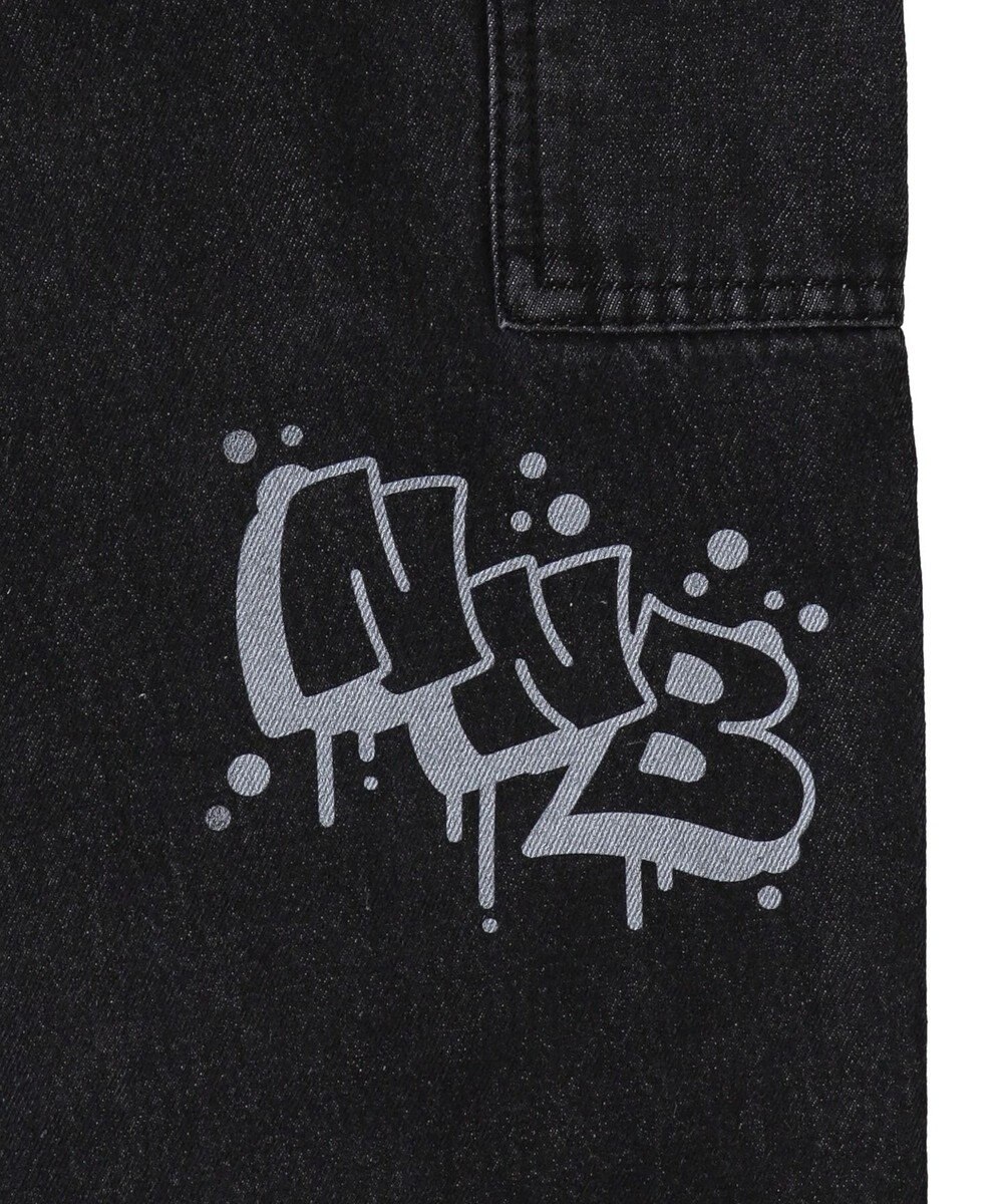 WEGO 【ウエスト紐で調整】イージーペインターグラフィックデニムパンツ 