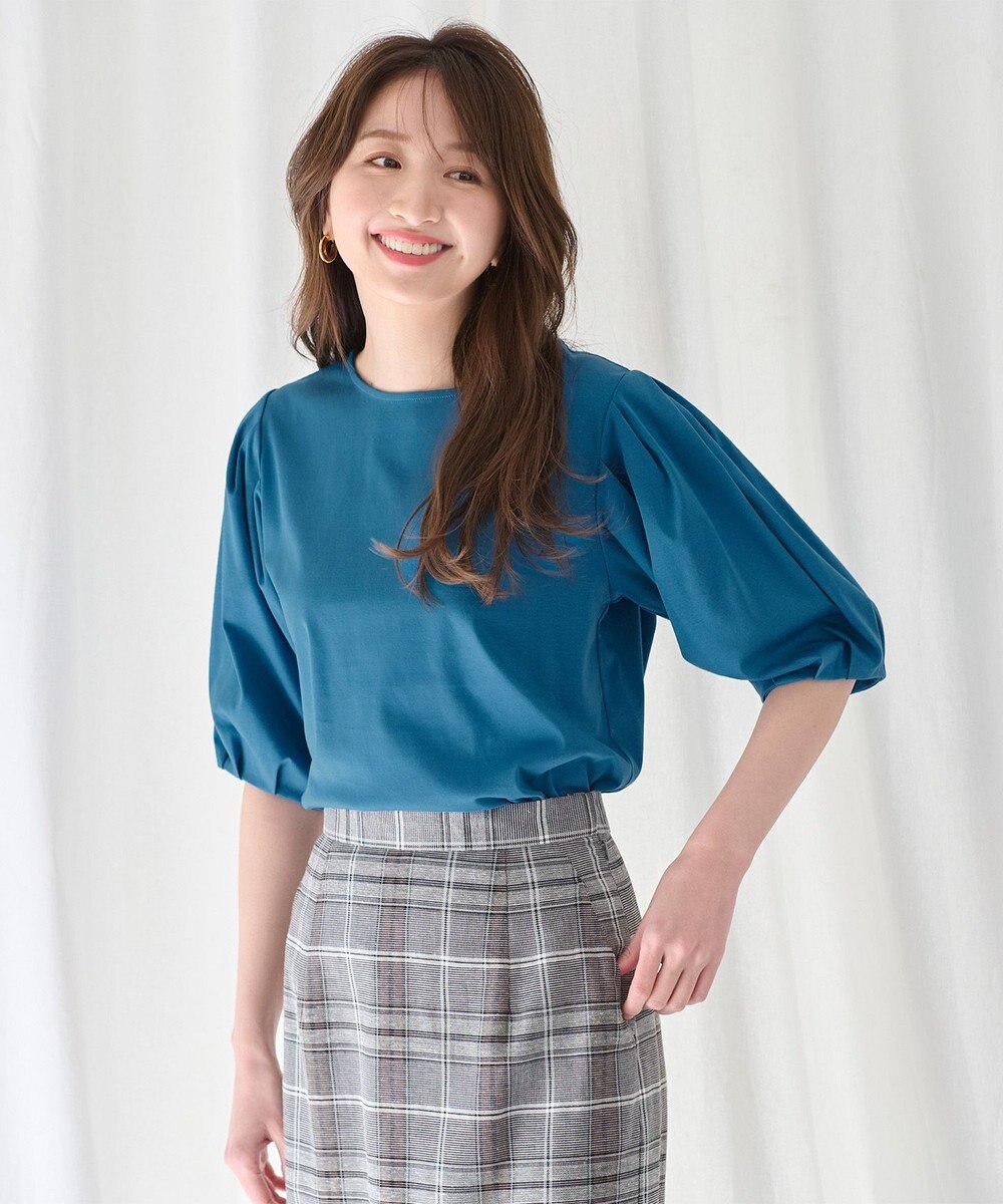 ANY 【WEB限定・接触冷感】シルケットスムース ギャザーパフスリーブトップス 