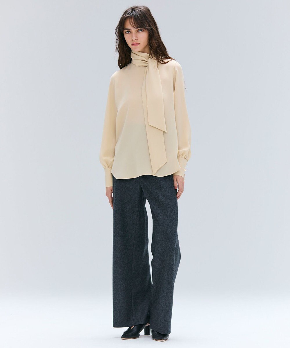 BEIGE， 【洗える】STOW / パフスリーブボウタイブラウス 