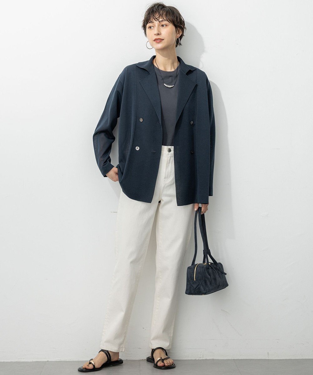 23区 L 【洗える】シアー ダブルブレスト ニット ジャケット 