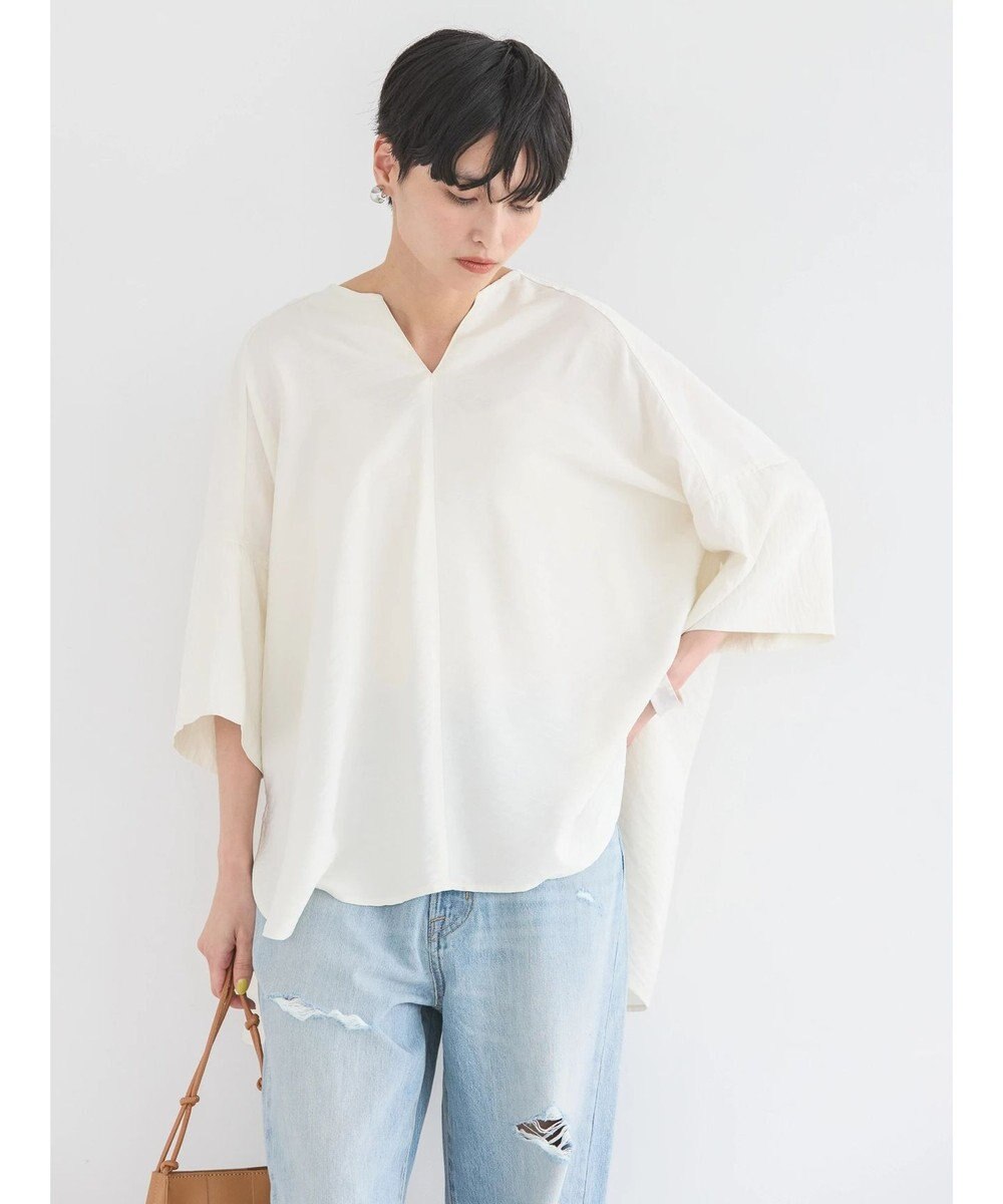 AMERICAN HOLIC 接触冷感スキッパーバックギャザーブラウス 