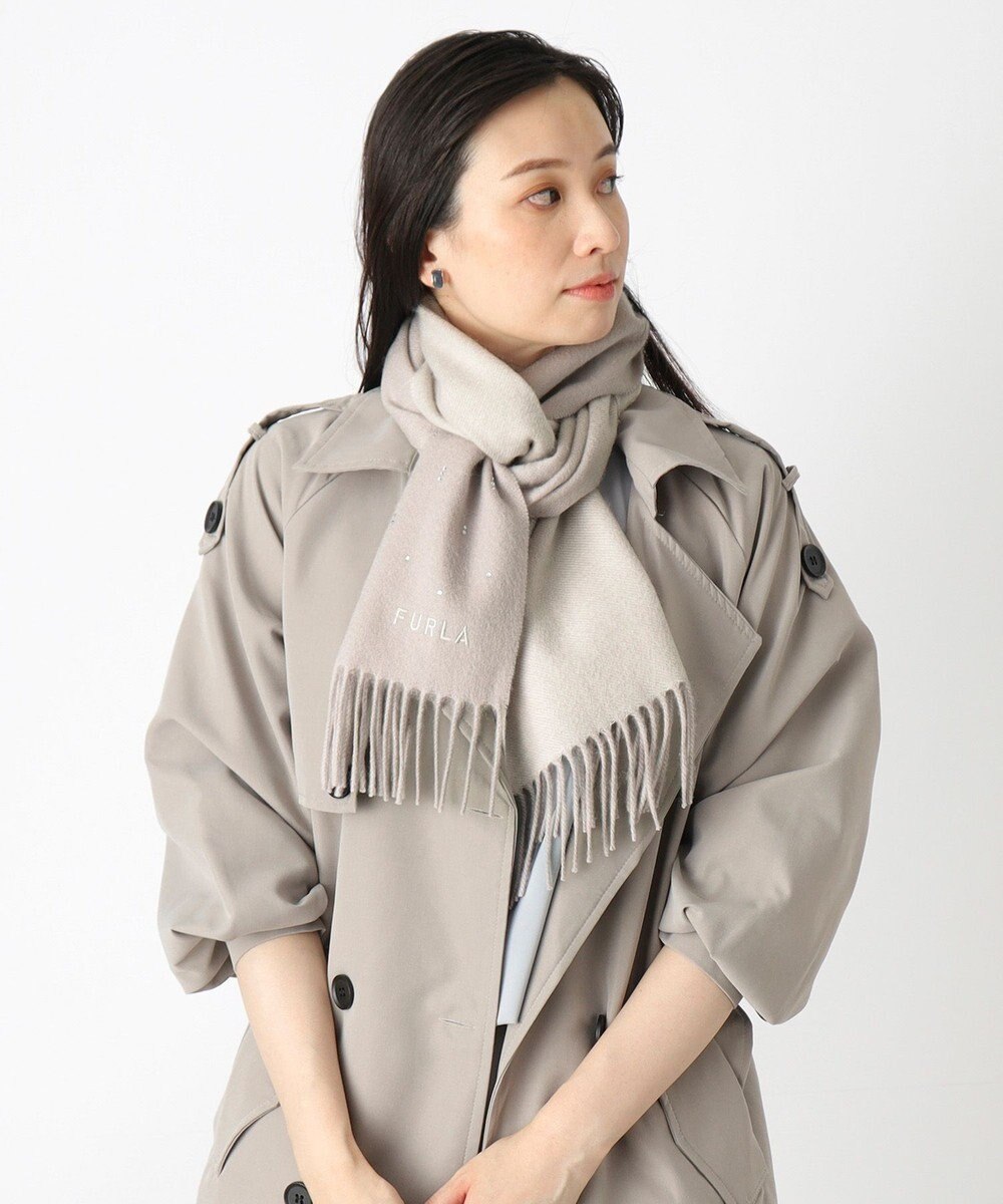 MOONBAT 【洗える】FURLA カシミヤ混ラメ入りラインストーンストールマフラー／幅30cm 
