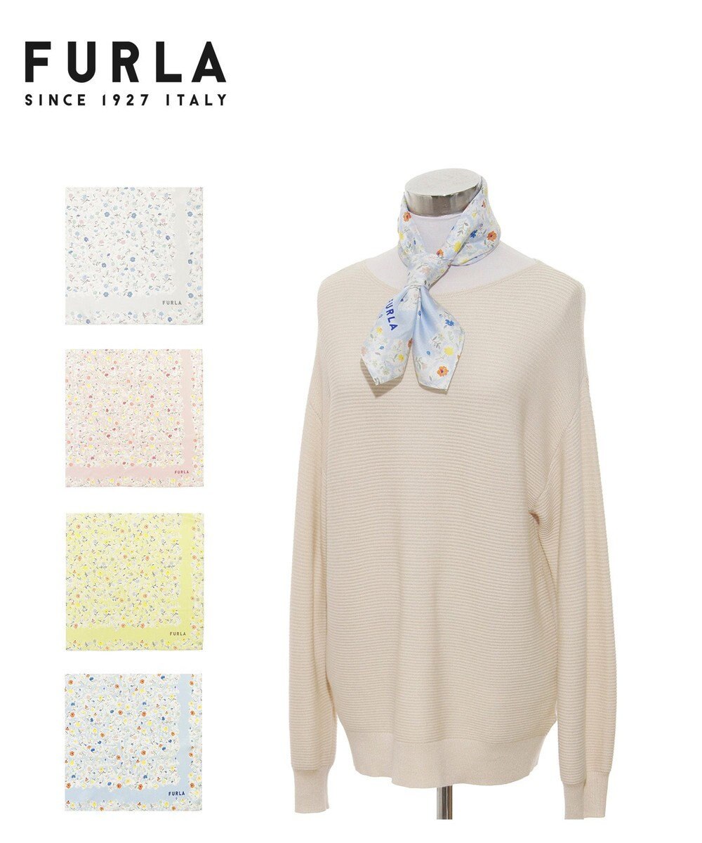 MOONBAT 【シルク100%】フルラ (FURLA) 小花柄 シルクプリントスカーフ 58cm×58cm 