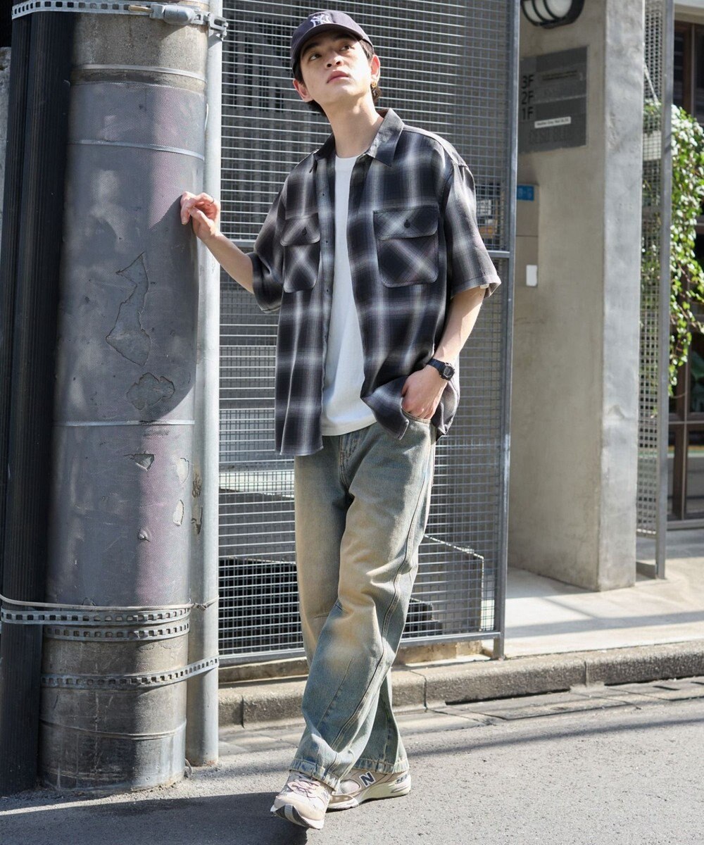 WEGO 【ユニセックス着用ITEM/SMLサイズ展開】オンブレチェックシャツ（SS） 