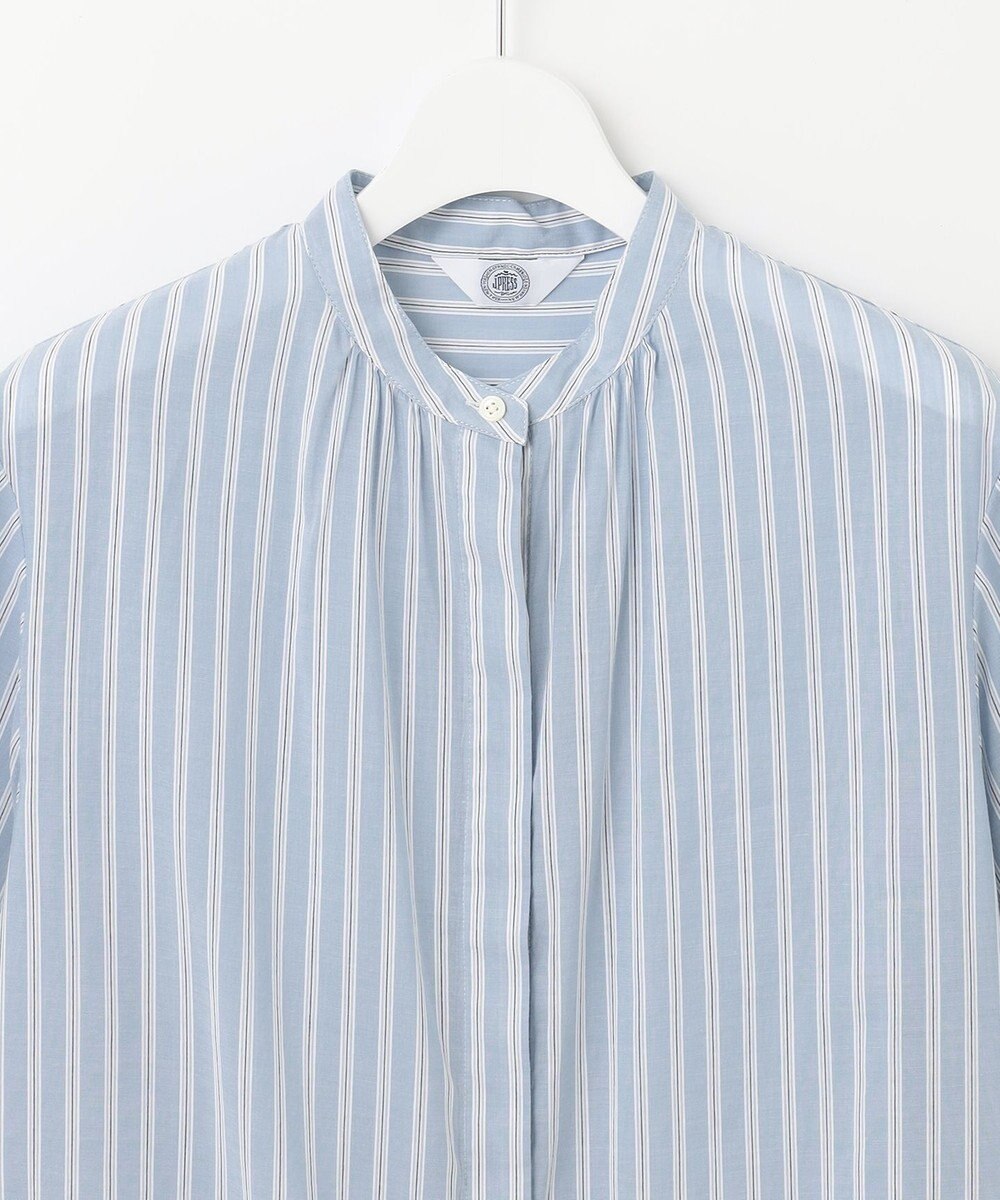 J.PRESS LADIES L 【洗える】綿キュプラコードストライプ バンドカラー ブラウス 