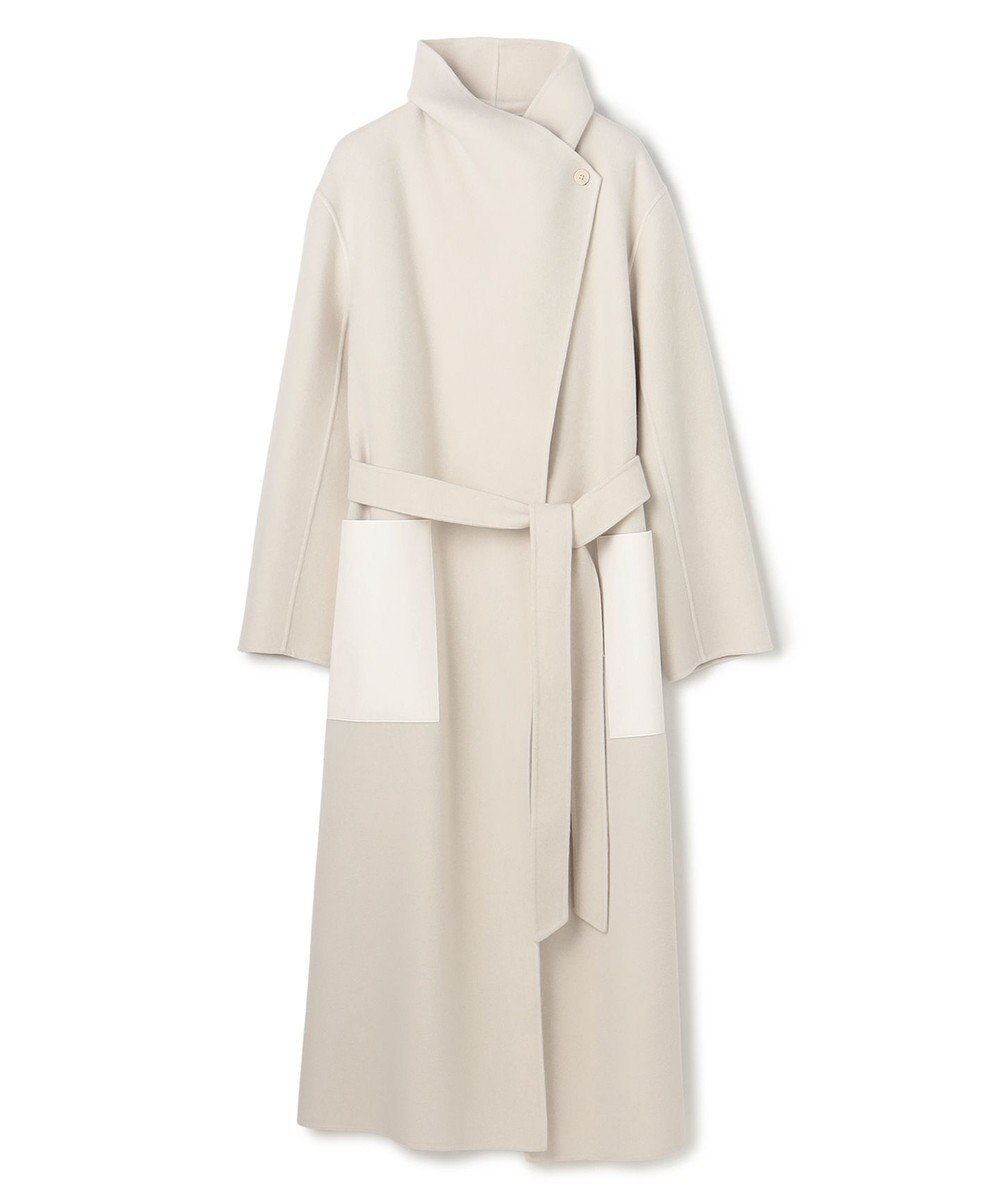 BEIGE， LEMOORE / ウールリバーフェイクレザーポケット付きコート 