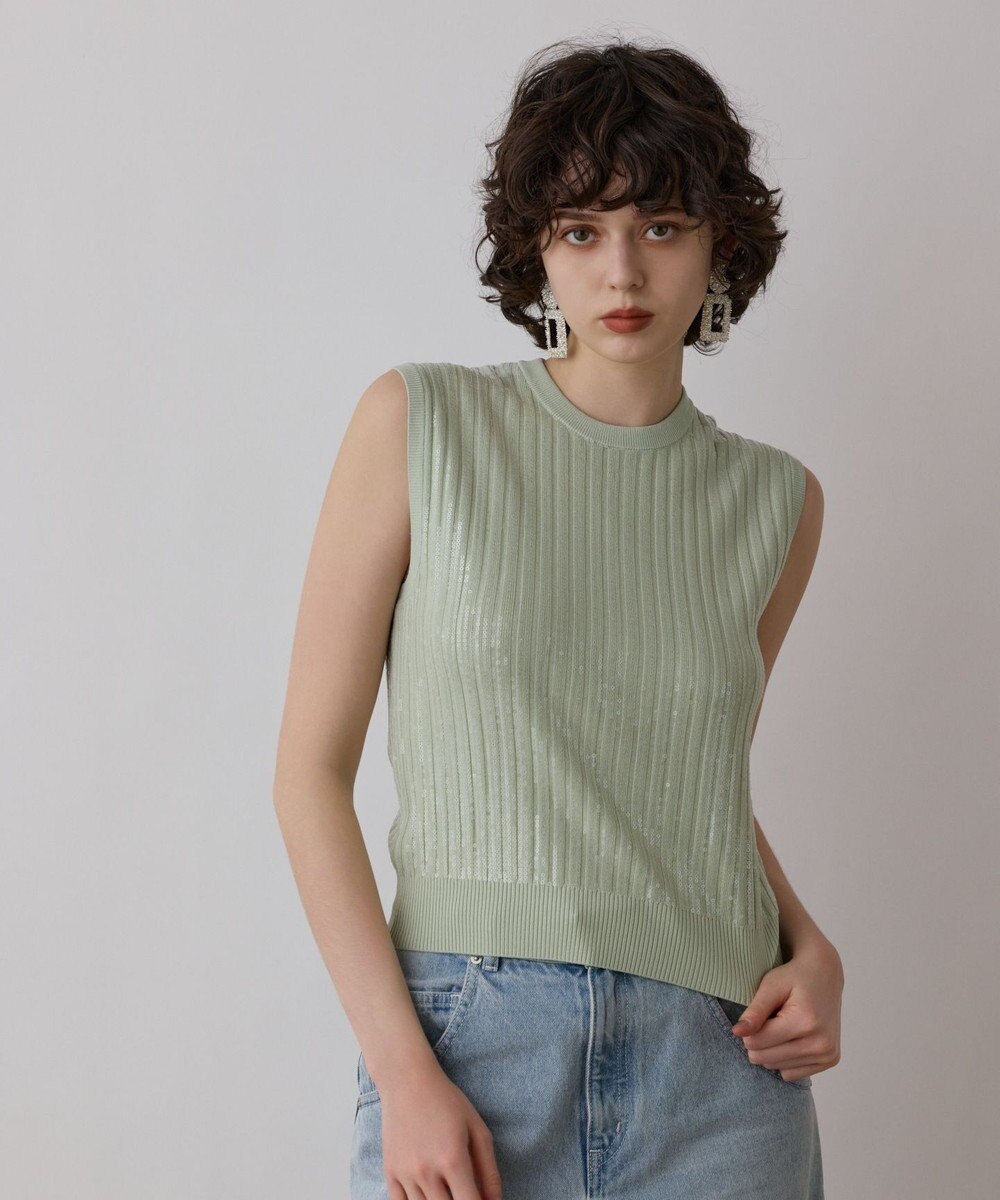 GRACE CONTINENTAL スパンコールニットノースリーブ 