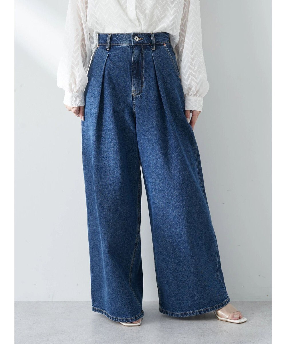 earth music&ecology タックワイドデニムパンツ 