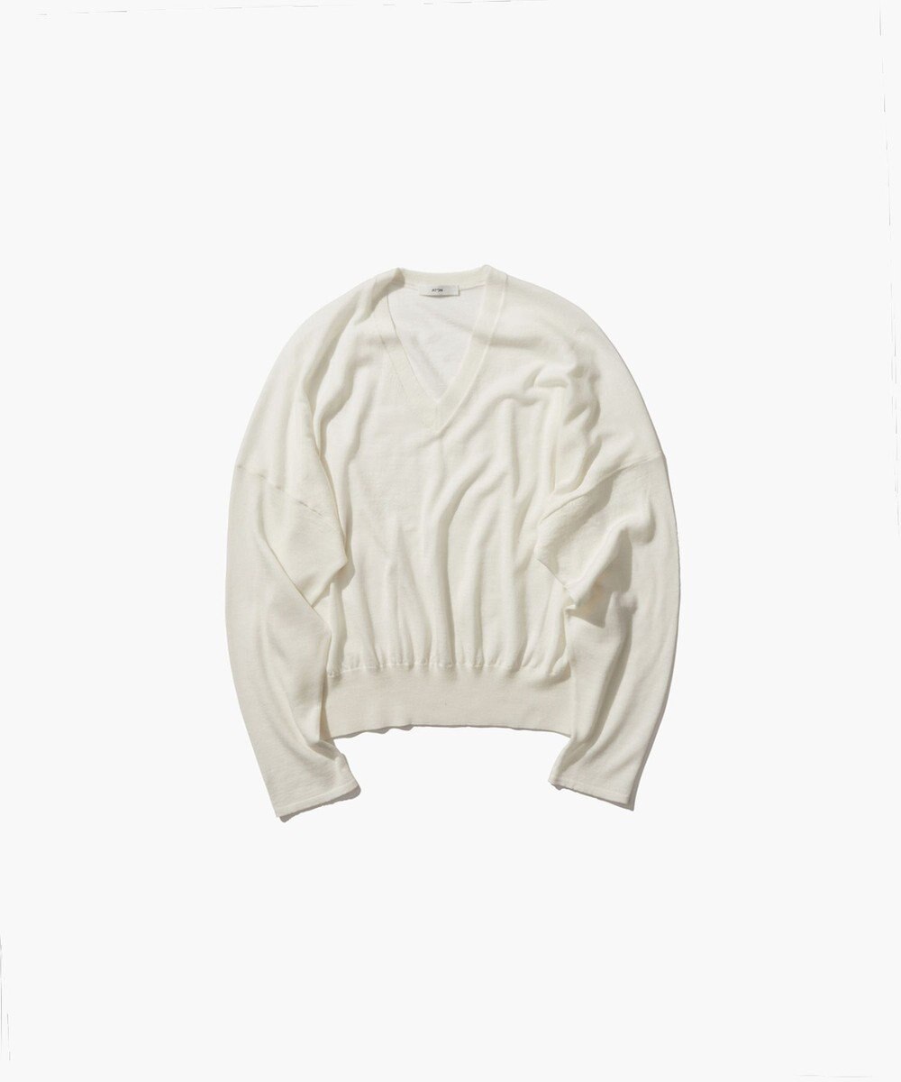 ATON SHEER WOOL | Vネックセーター OFF WHITE