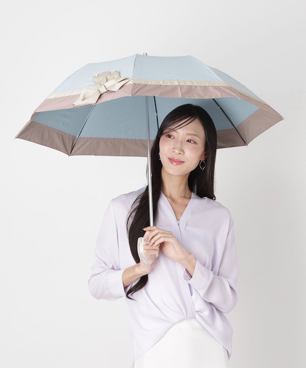MOONBAT 【遮光/晴雨兼用日傘】LANVIN en Bleu (ランバン オン ブルー)ビジューリボン 遮熱 UV 折りたたみ傘 楽折 