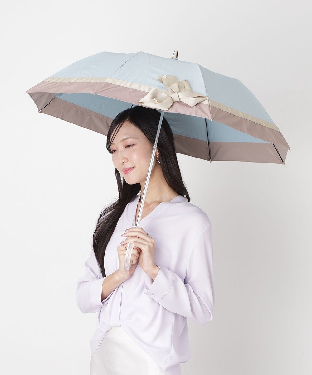 MOONBAT 【遮光/晴雨兼用日傘】LANVIN en Bleu (ランバン オン ブルー)ビジューリボン 遮熱 UV 折りたたみ傘 楽折 
