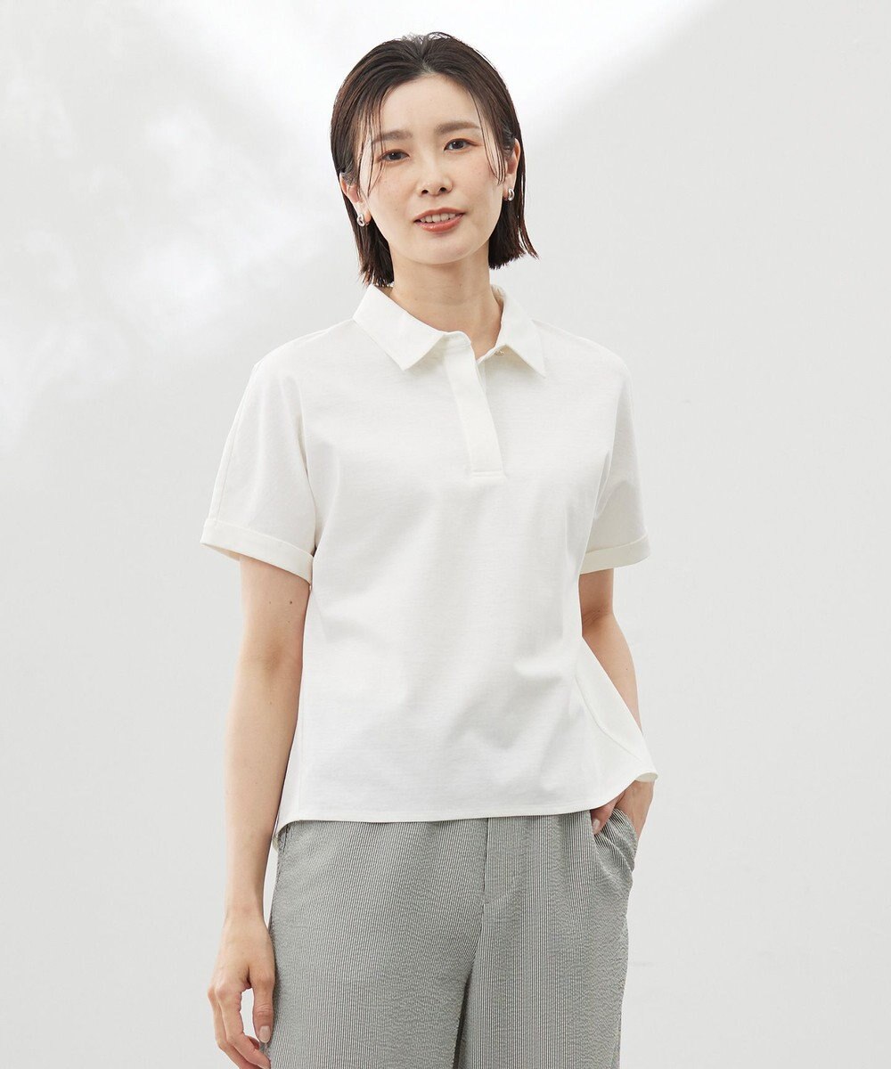 J.PRESS LADIES 【洗える】コットンリネンジャージー ポロ カットソー 