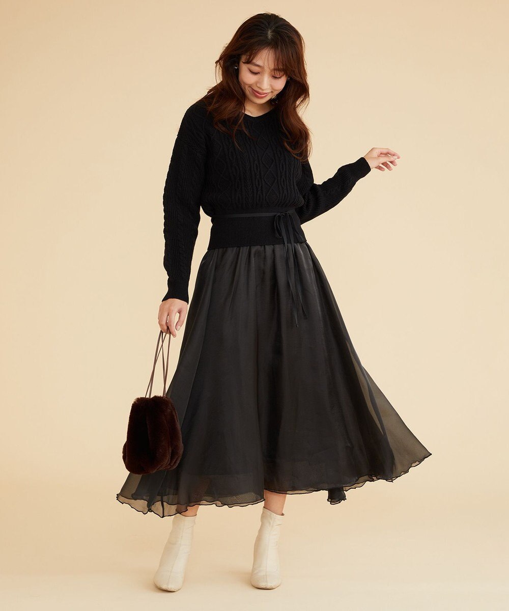 Feroux 【セットアイテム】ケーブルニット×オーガンジースカート 
