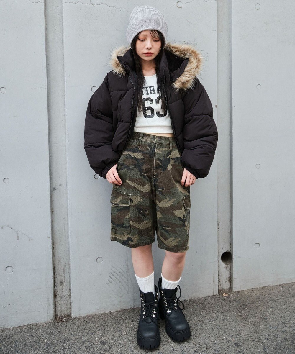 WEGO 【25年秋冬新作/SMサイズ展開】2WAYファーフードショートパファーブルゾン 