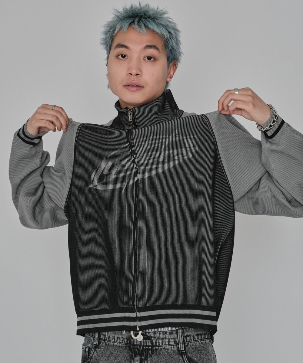 WEGO 【ユニセックス着用ITEM/MLサイズ展開】ラグラングラフィックニットブルゾン 