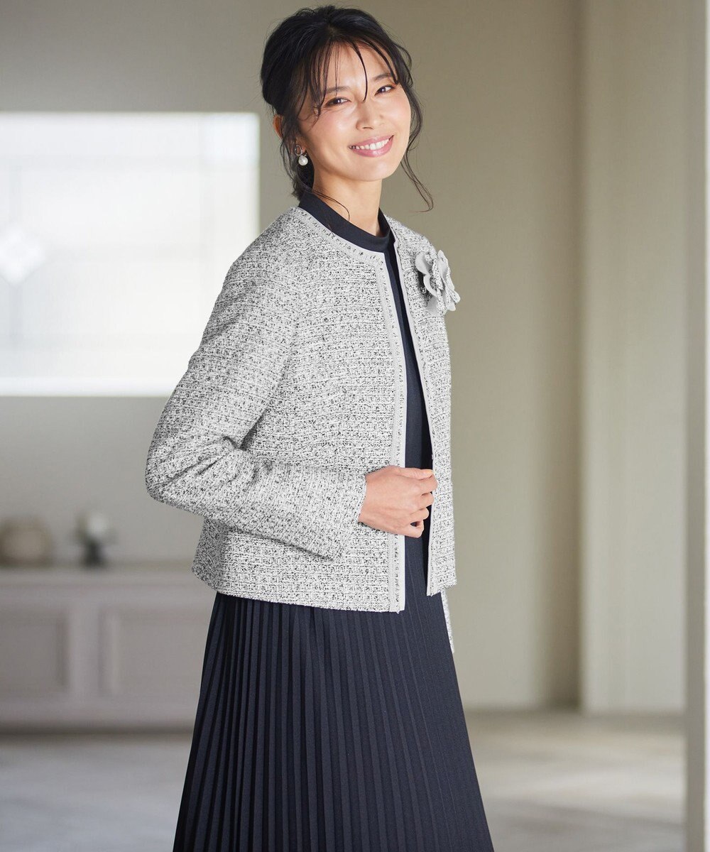 23区 S 【セットアップ対応】シャインツイードストレッチ ノーカラー ジャケット 