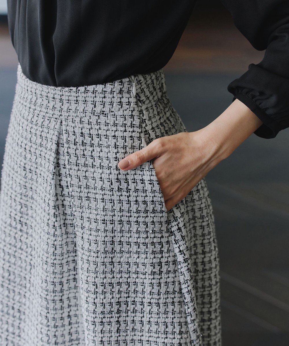 Tiaclasse 【洗える】ツイードタックフレアスカート 