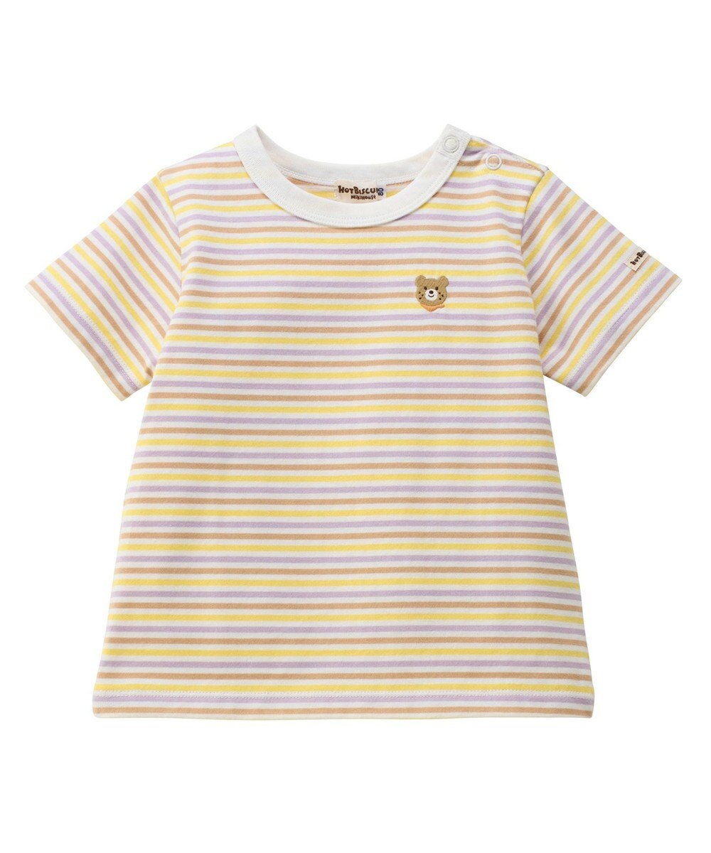 MIKI HOUSE HOT BISCUITS 【70-120cm】 みじんボーダー ワンポイント刺繍 半袖Tシャツ 