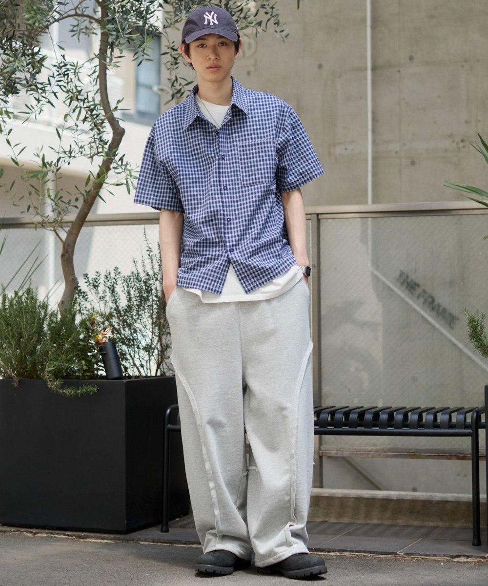 WEGO クロップドSSマイクロチェックシャツ 
