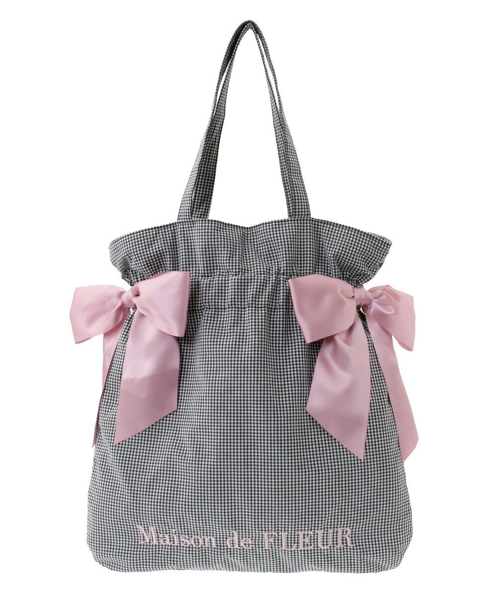 Maison de FLEUR ギンガムチェックダブルリボントートバッグ 