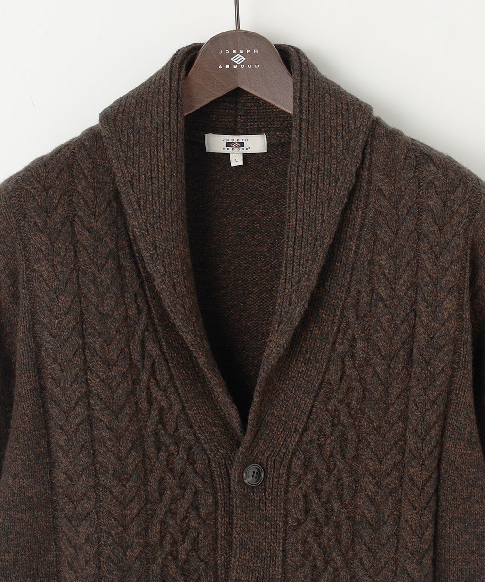 JOSEPH ABBOUD 【イタリア糸使用/軽く暖かい】 ラムウールケーブル柄ショールカラーカーデ 