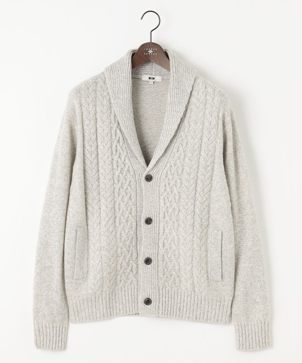 JOSEPH ABBOUD 【イタリア糸使用/軽く暖かい】 ラムウールケーブル柄ショールカラーカーデ 