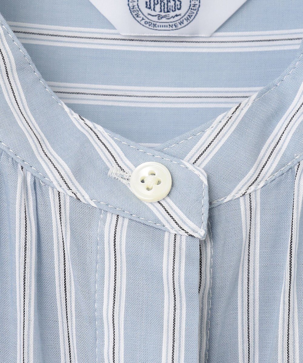 J.PRESS LADIES L 【洗える】綿キュプラコードストライプ バンドカラー ブラウス 