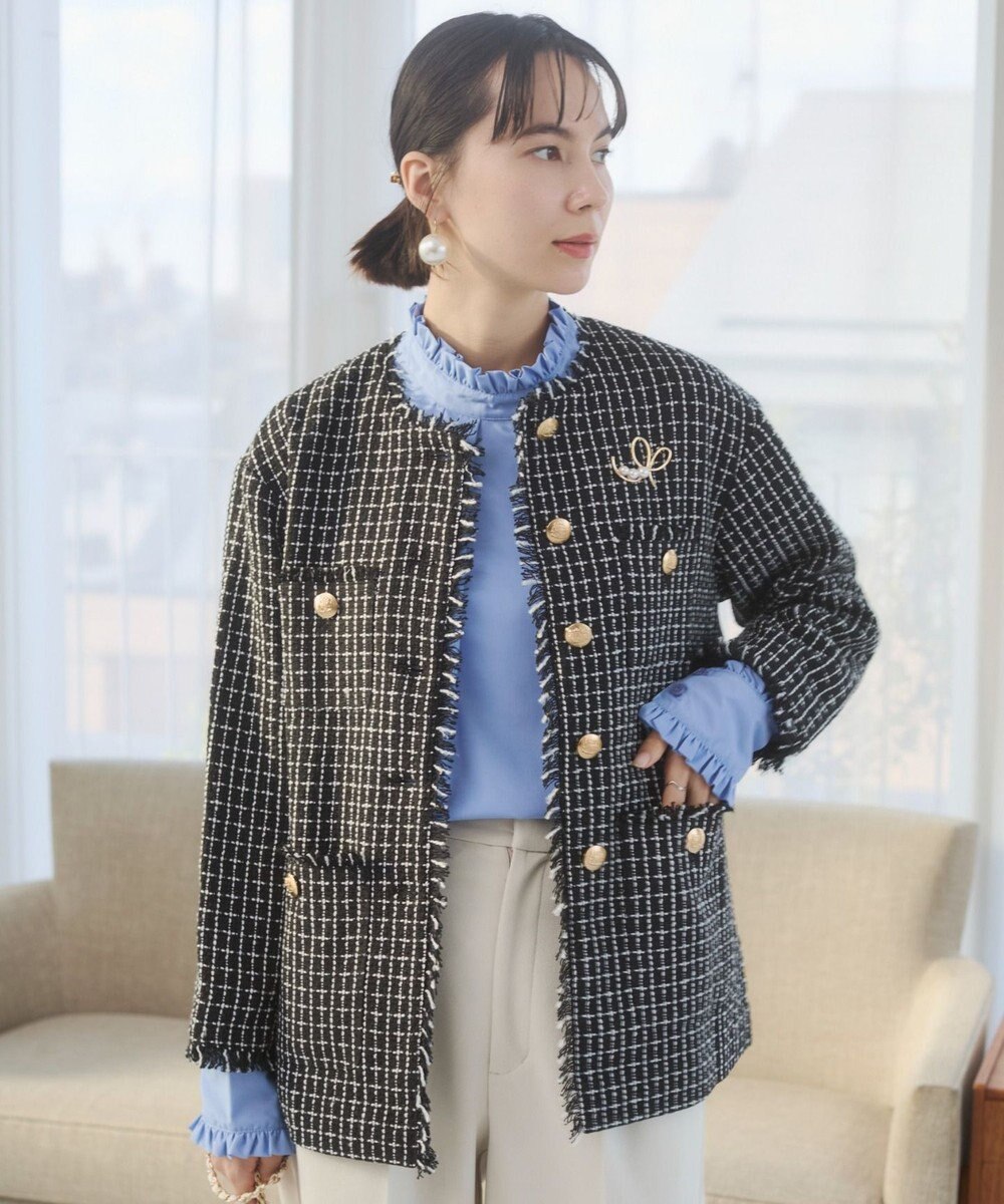 WEGO 【ANGIE VINTAGE/オケージョン対応 / セレモニー対応】ノーカラー ツイードジャケット 