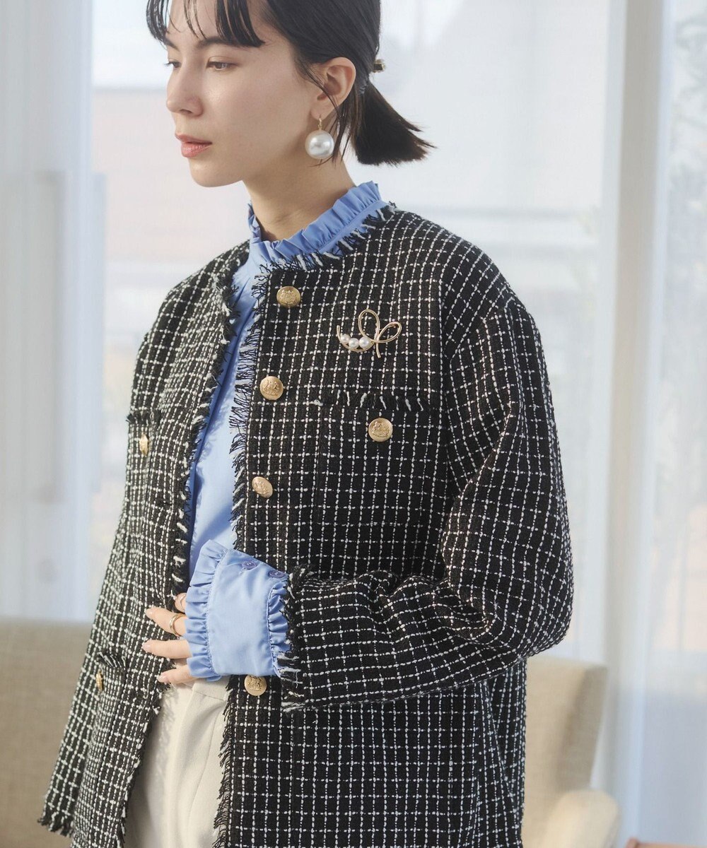 WEGO 【ANGIE VINTAGE/オケージョン対応 / セレモニー対応】ノーカラー ツイードジャケット 