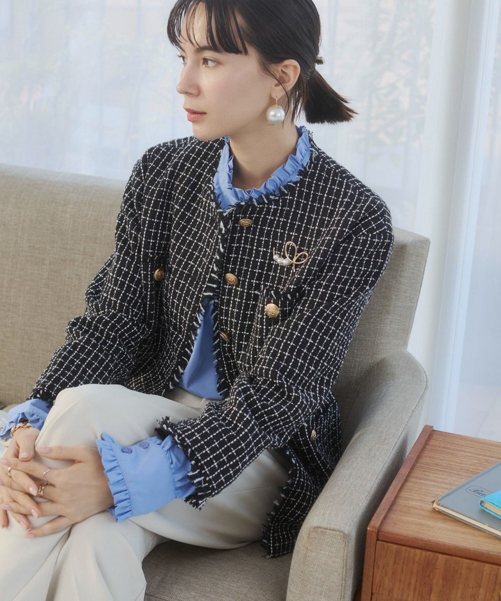 WEGO 【ANGIE VINTAGE/オケージョン対応 / セレモニー対応】ノーカラー ツイードジャケット 