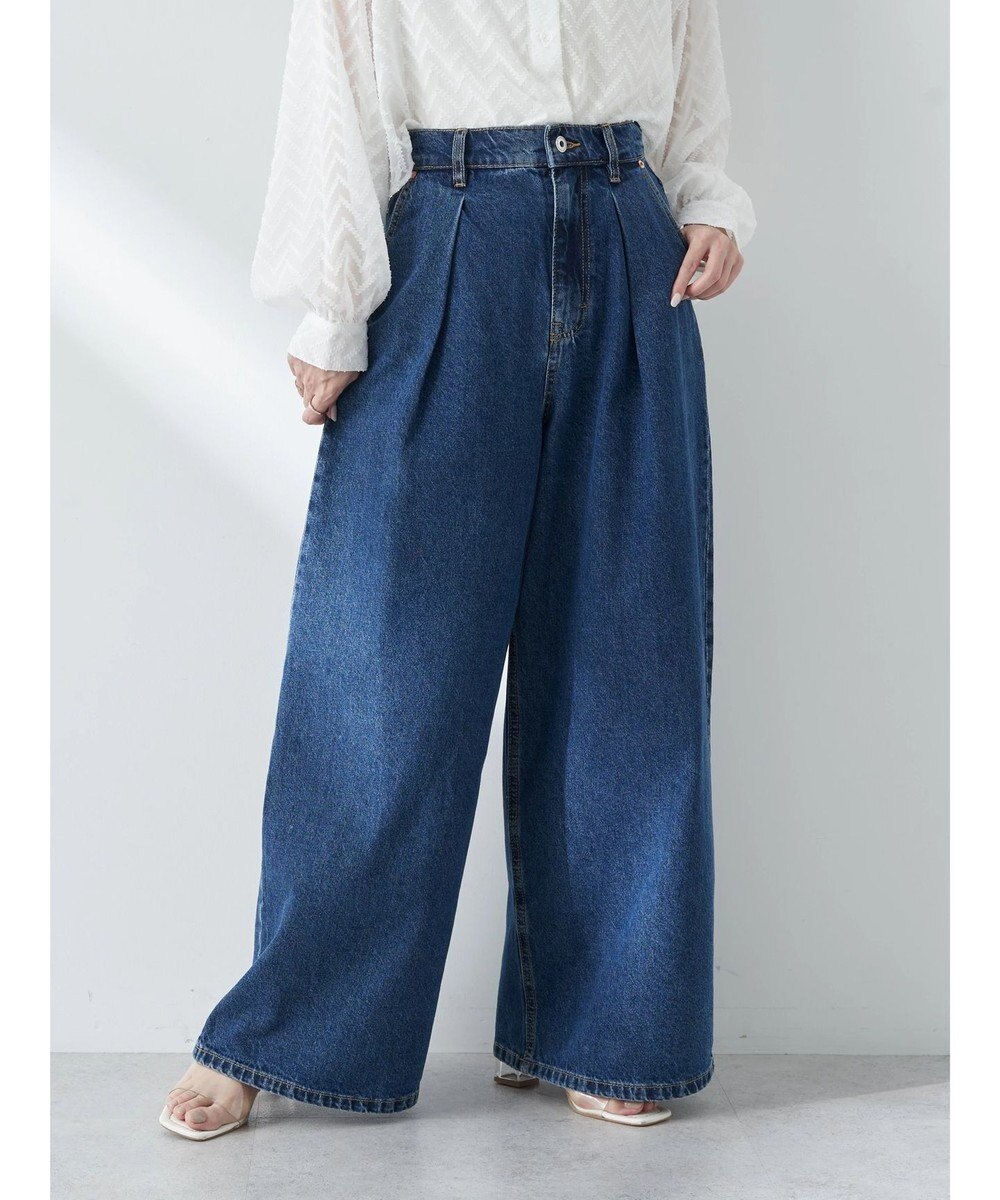 earth music&ecology タックワイドデニムパンツ 