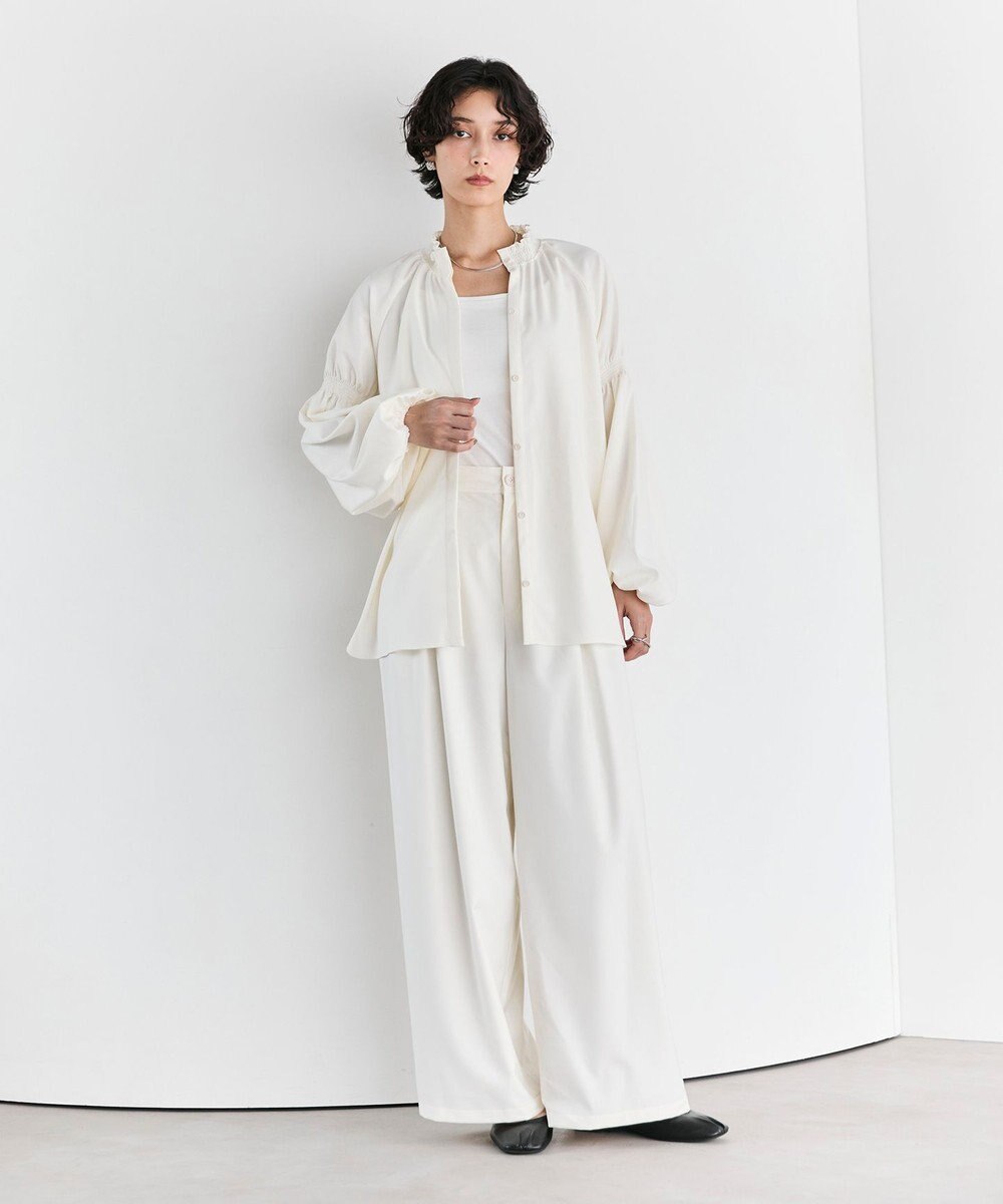 #Newans 【洗濯機可/しわになりにくい】シャーリングネック ボリュームスリーブブラウス 