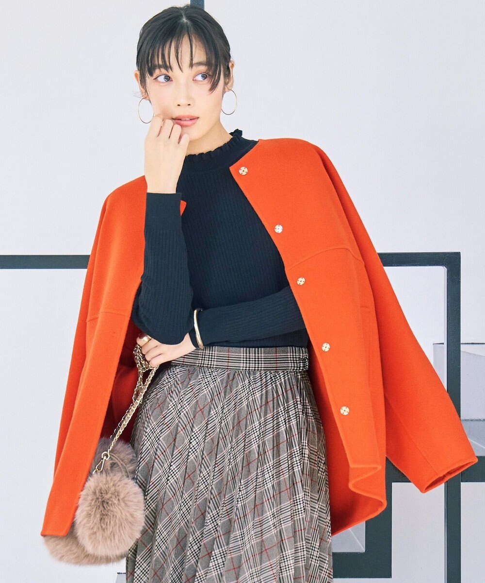 自由区 L 【17号サイズまで展開・SHIHOさん着用】ウールリバーノーカラー コート 