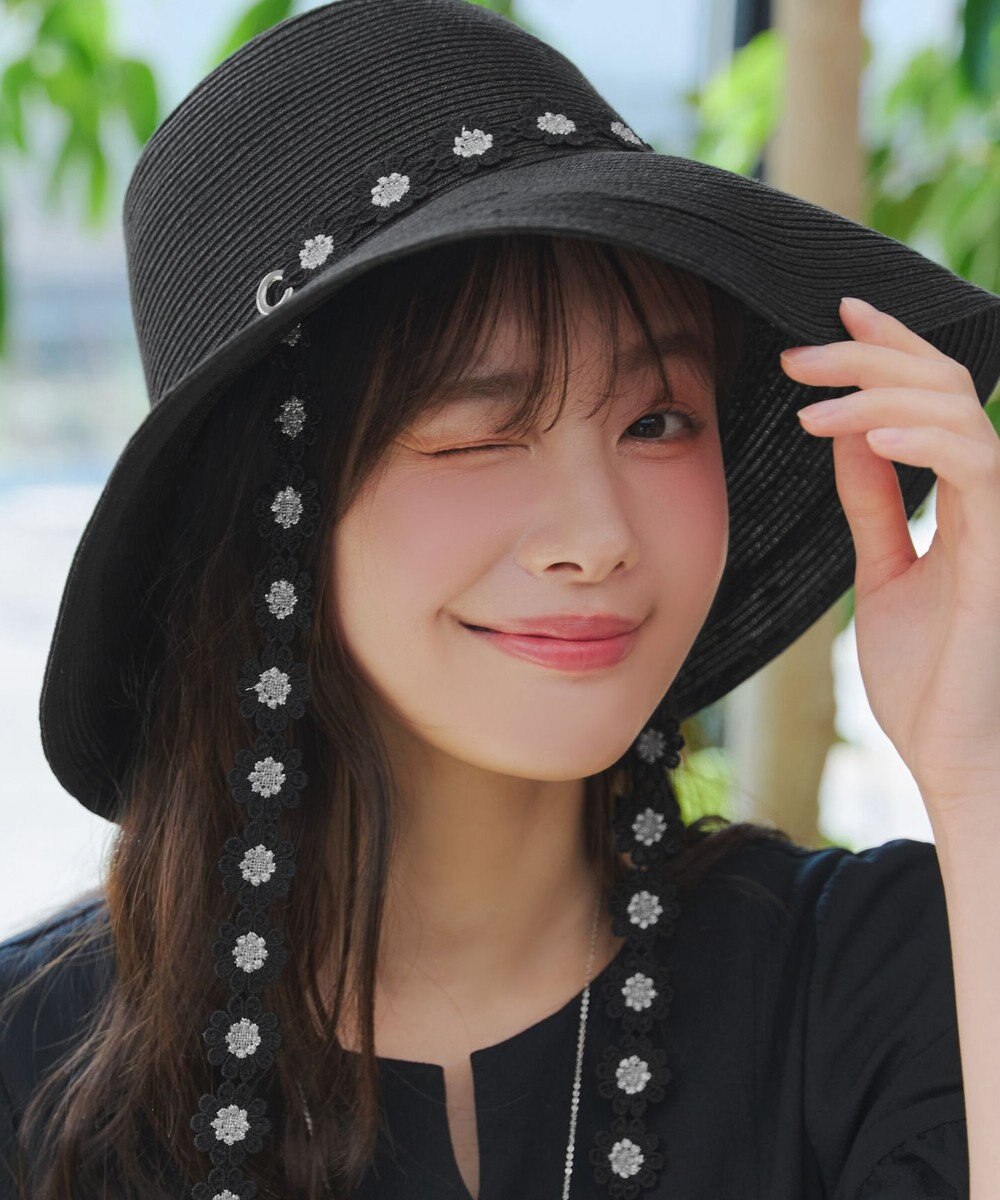 Tiaclasse フラワーレース付きクロッシュハット 