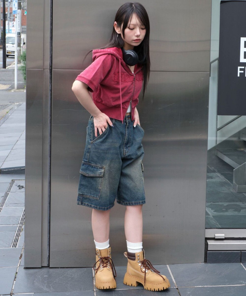 WEGO ヴィンテージウォッシュロゴ半袖パーカー 