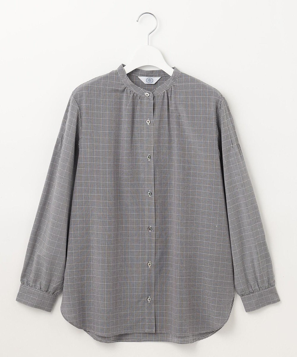 J.PRESS LADIES L 【洗える】セルロース チェック バンドカラー ブラウス 